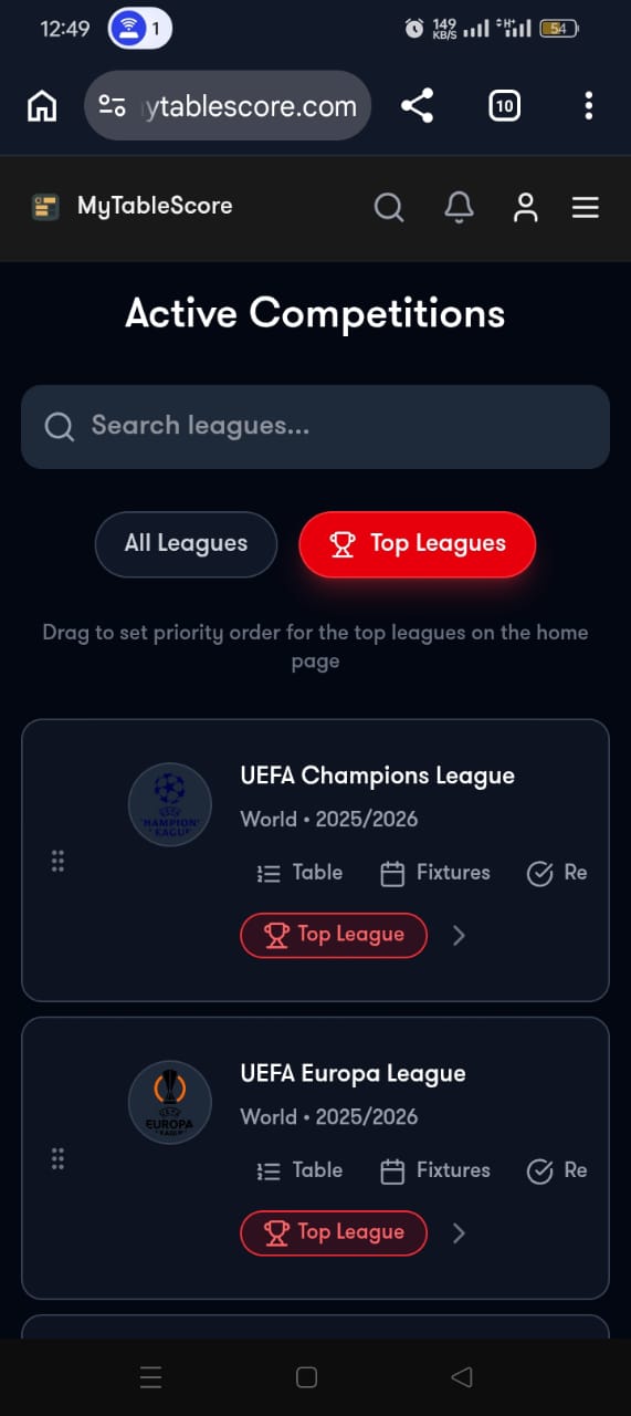 Top Leagues screenshot